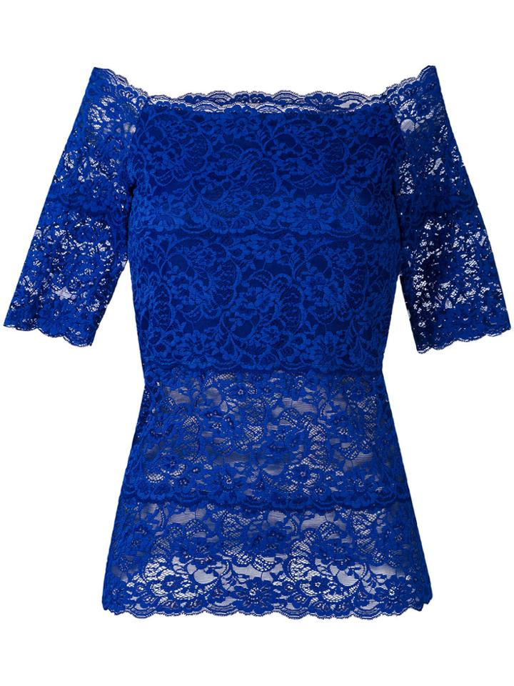 D.exterior Boat Neck Lace Blouse - Blue