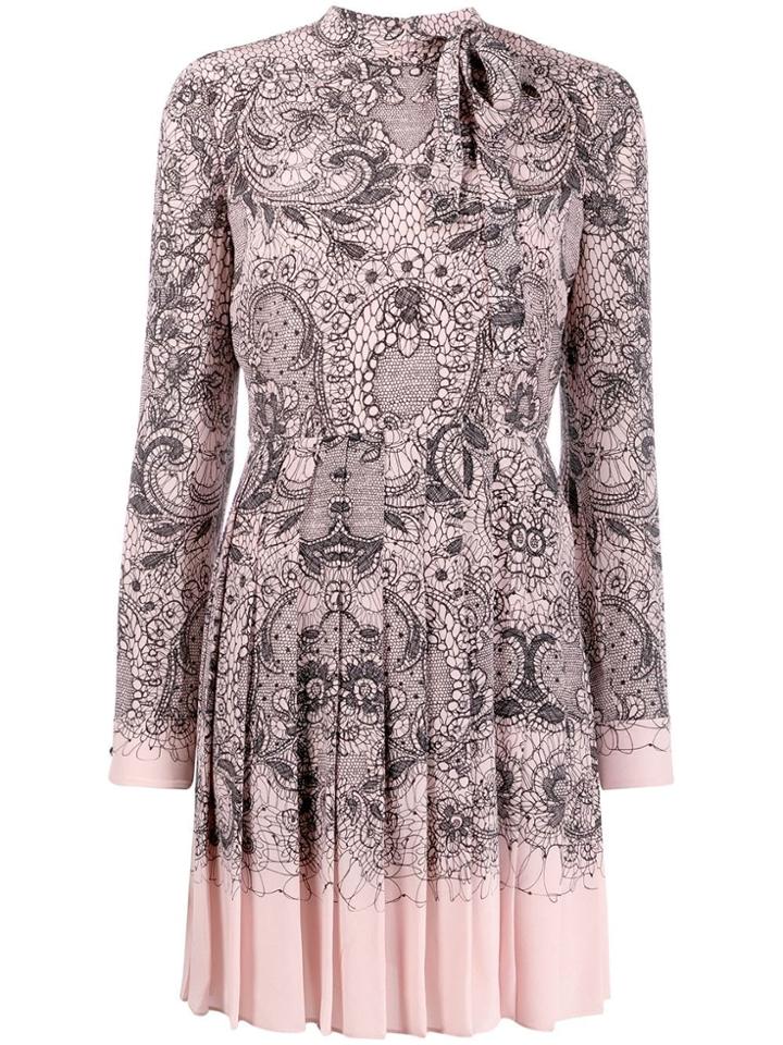 Valentino Pussy Bow Pleated Dress - Pink