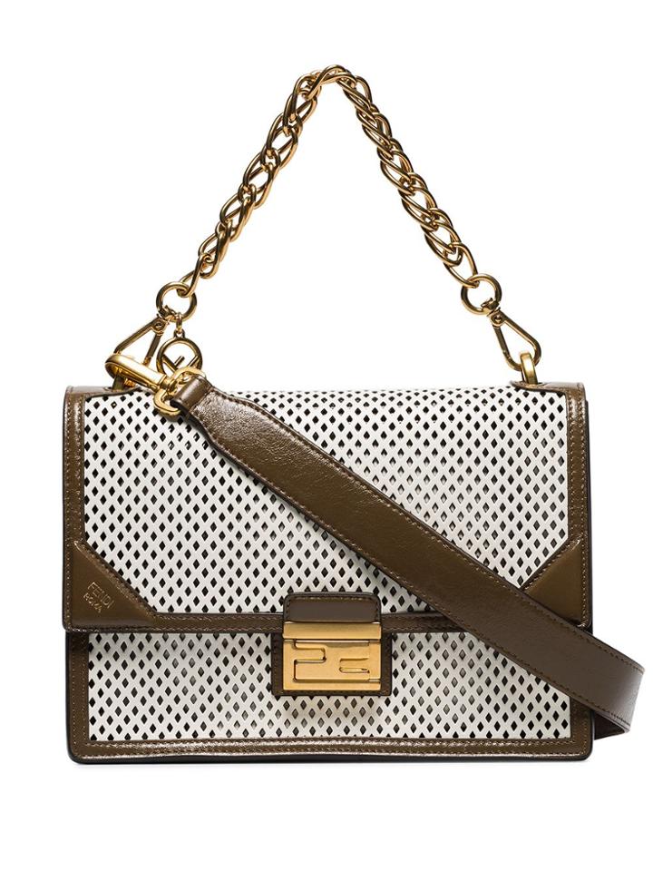 Fendi White Kan U Liberty Mesh And Leather Shoulder Bag