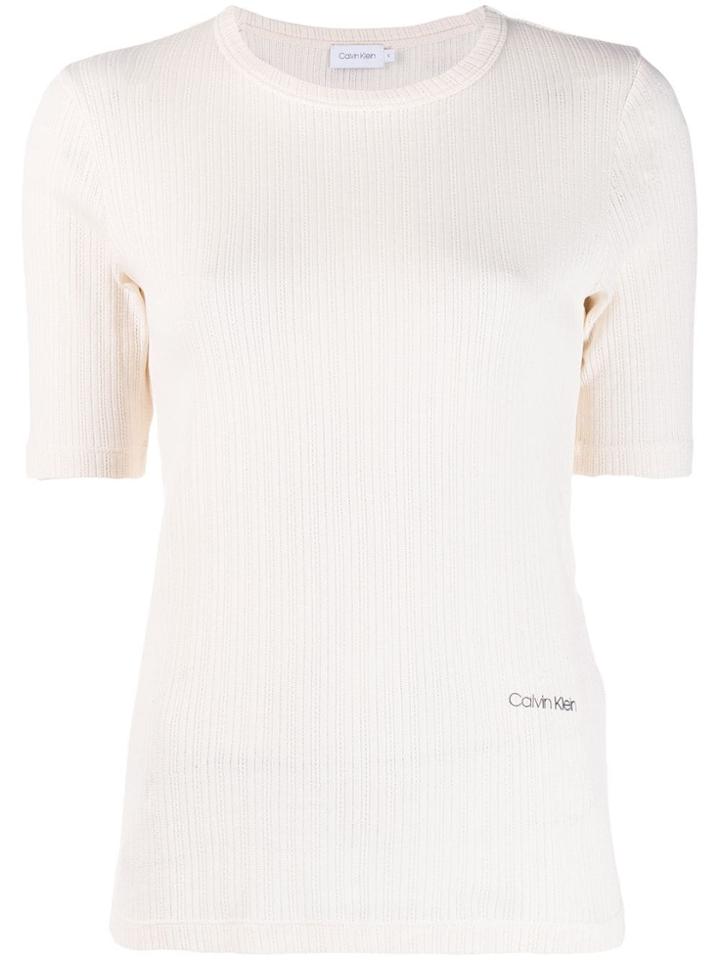 Calvin Klein Ribbed Knit T-shirt - Neutrals