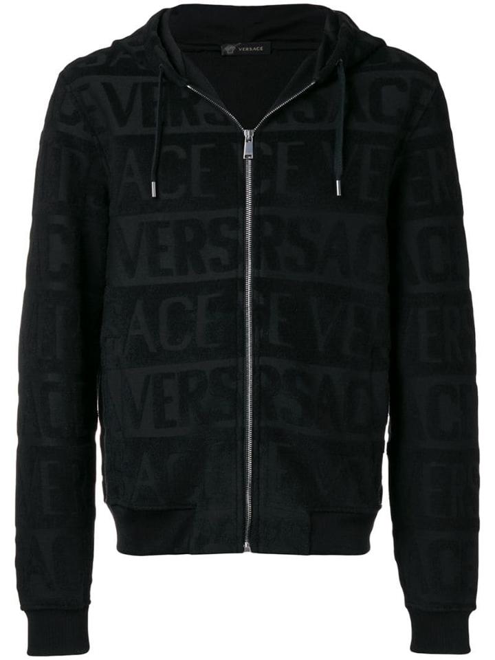 Versace All Over Logo Hoodie - Black