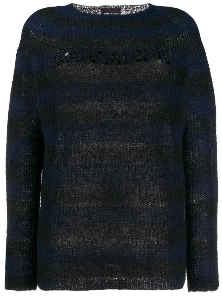 Ermanno Ermanno Embellished Striped Jumper - Black