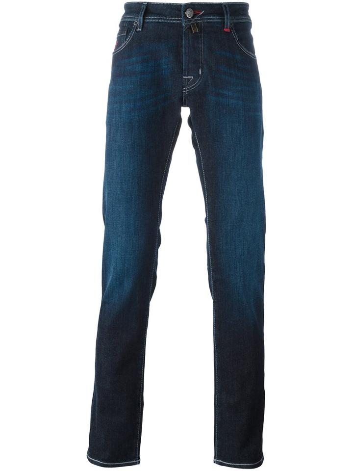 Jacob Cohen Contrast Stitching Jeans, Men's, Size: 35, Blue, Cotton/spandex/elastane