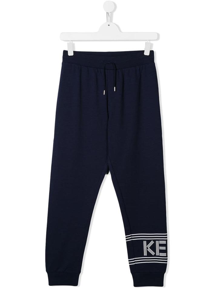 Kenzo Kids Logo Print Drawstring Joggers - Blue