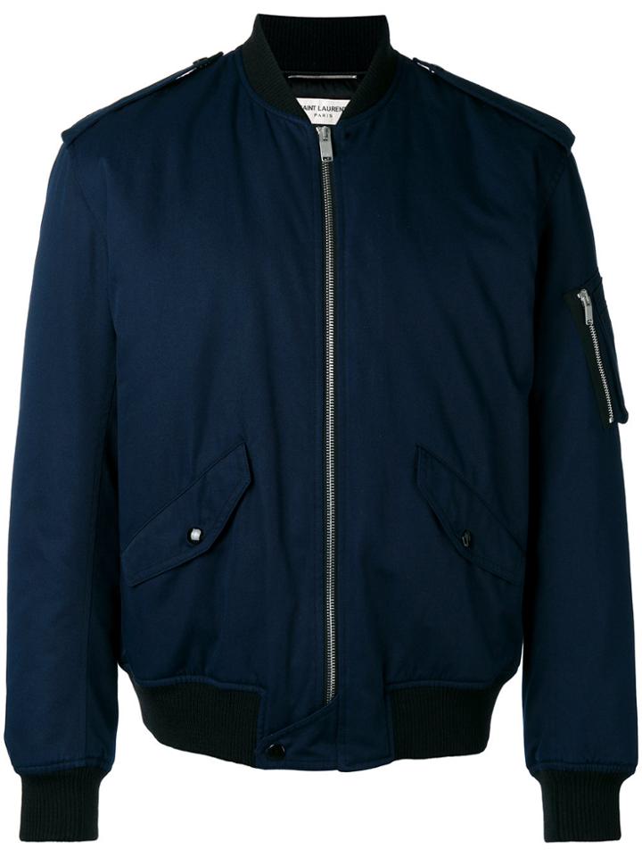 Saint Laurent Buttoned Shoulders Bomber Jacket - Blue