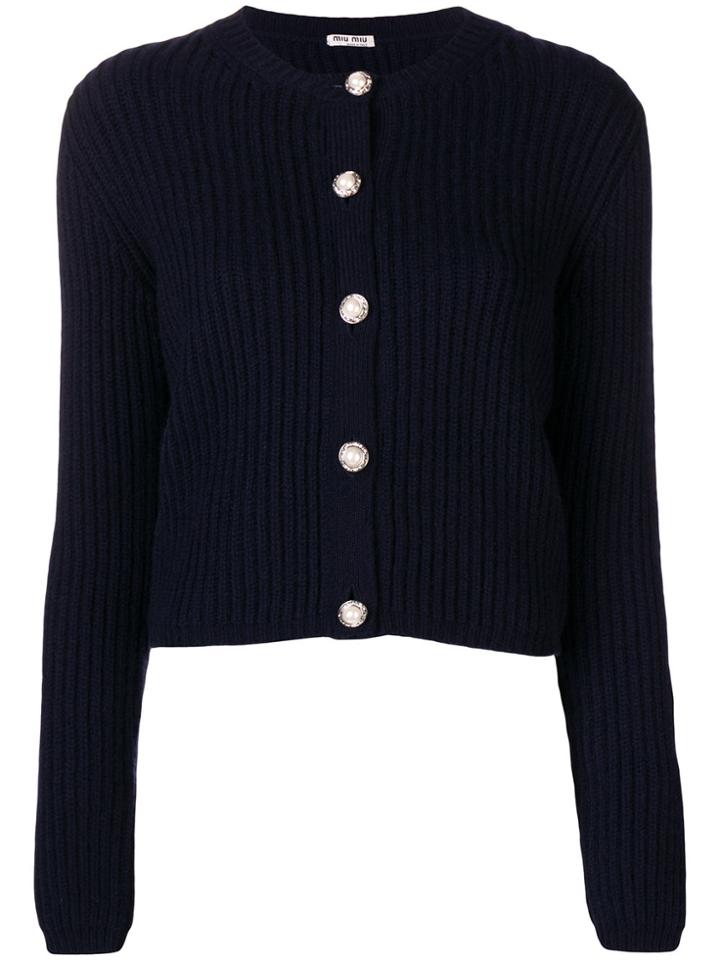 Miu Miu Pearl Embellished Cardigan - Blue