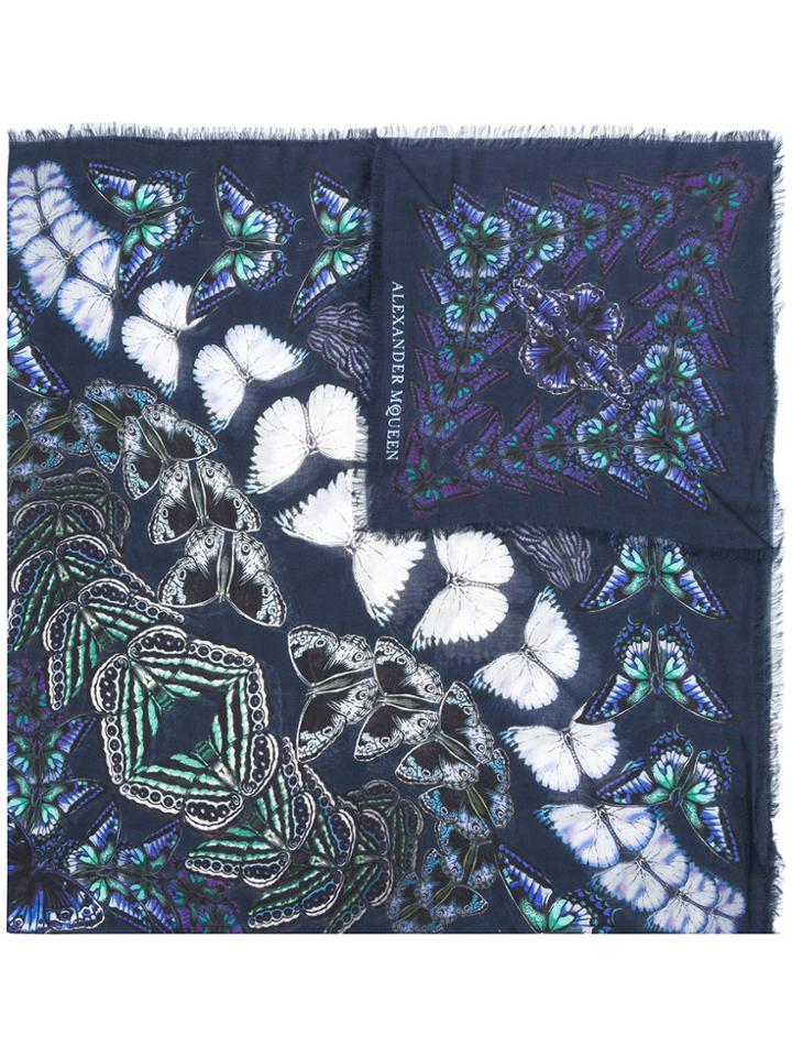 Alexander Mcqueen Butterfly Print Scarf - Blue