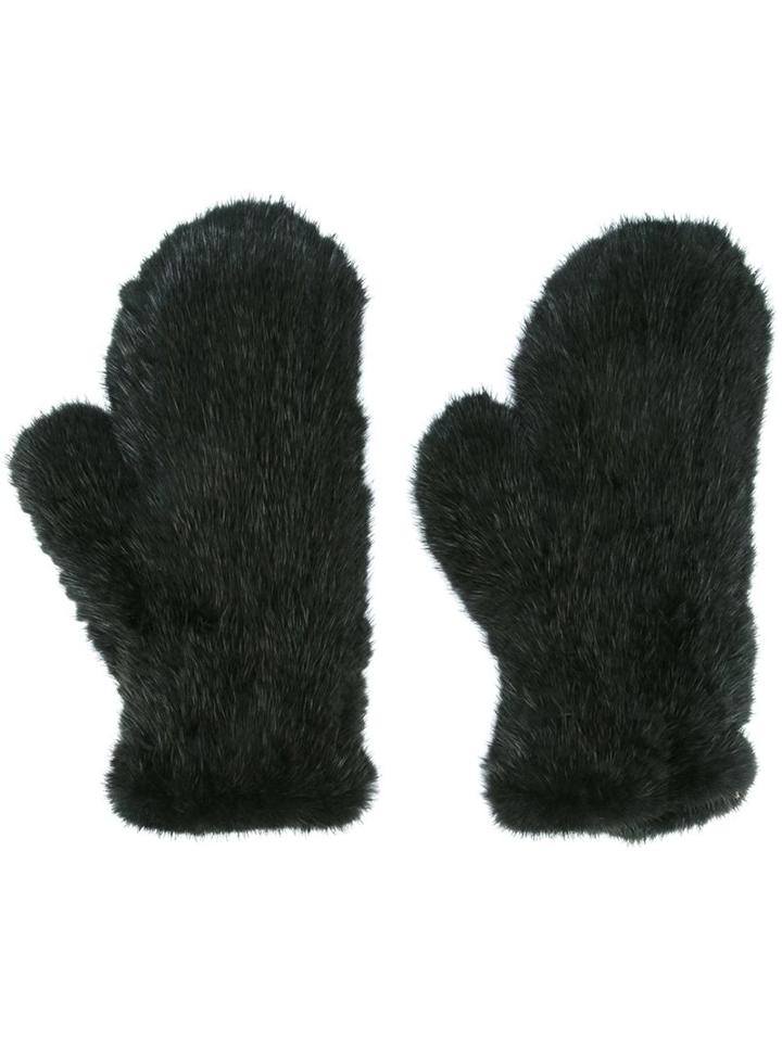 Yves Salomon Mink Fur Mittens, Women's, Black, Mink Fur