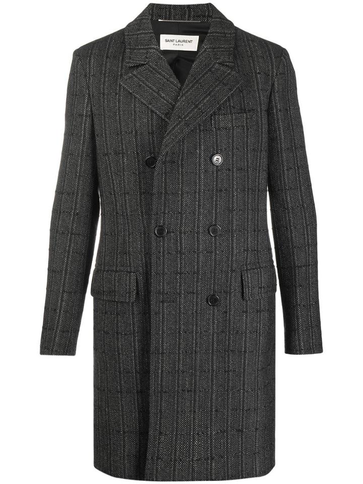 Saint Laurent Striped Double Breasted Coat - Black