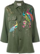Night Market - Peacock Embroidered Army Jacket - Women - Cotton/polyester/metal (other)/glass - One Size, Women's, Green, Cotton/polyester/metal (other)/glass