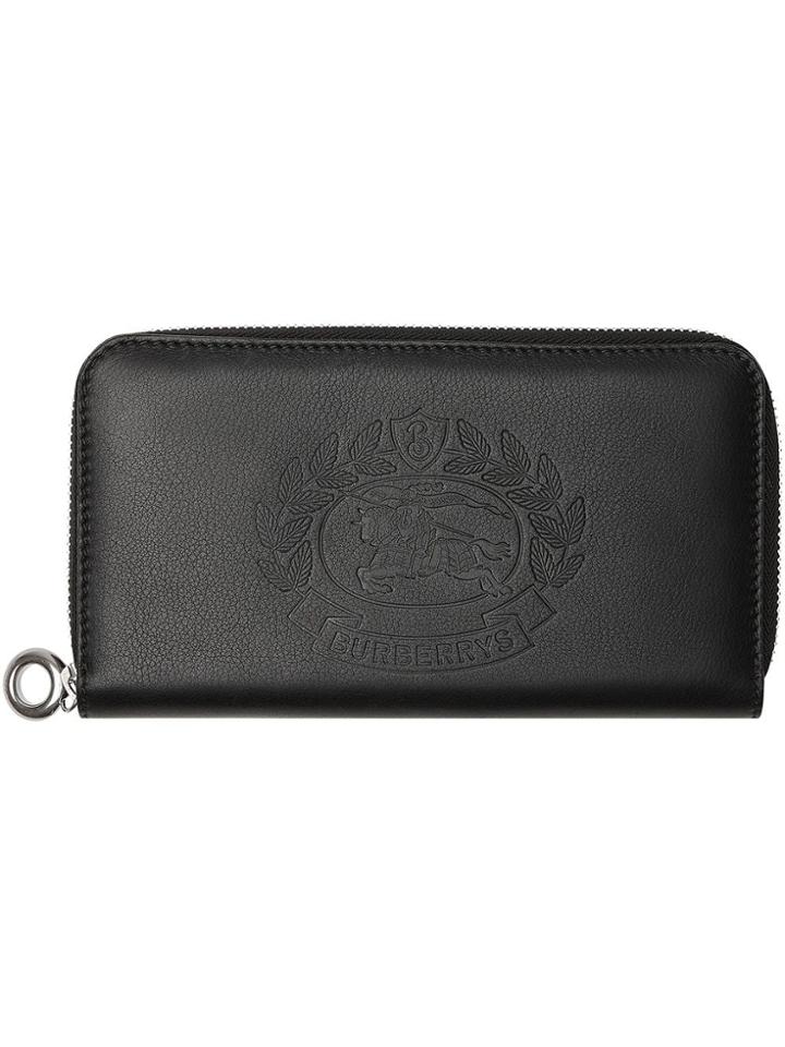Burberry Embossed Crest Two-tone Leather Ziparound Wallet - Black