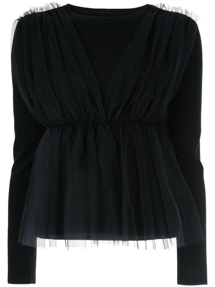 Le Ciel Bleu Tulle Detail Knitted Top - Black