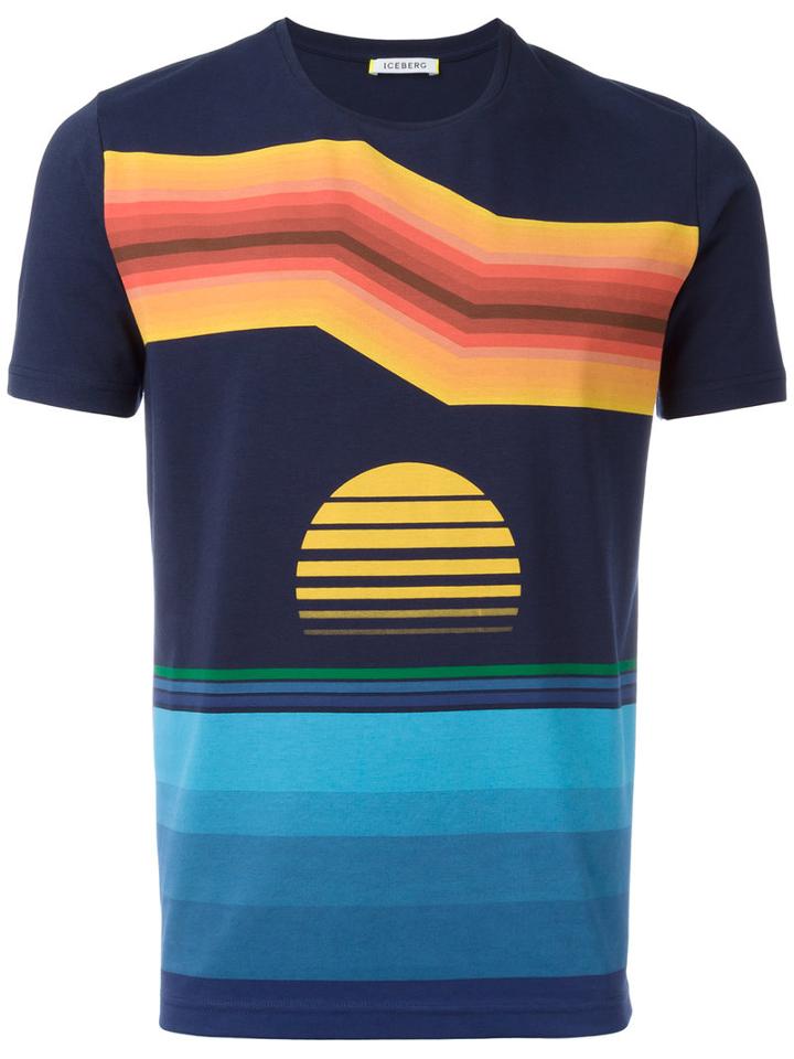 Iceberg Printed T-shirt, Men's, Size: Small, Blue, Cotton/spandex/elastane