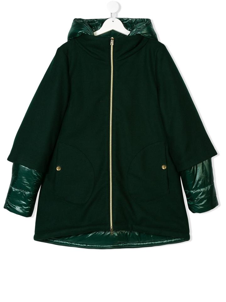 Herno Kids Teen Zip-up Hooded Coat - Green