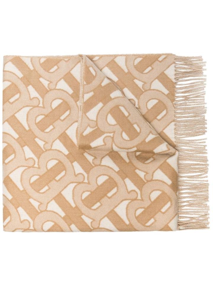 Burberry Tb Monogram Cashmere Scarf - Brown