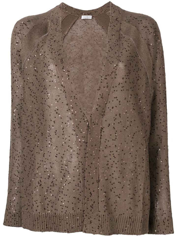Brunello Cucinelli Sheer Cardigan With Sequins - Brown