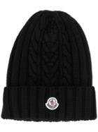 Moncler Cable Knit Beanie Hat - Black