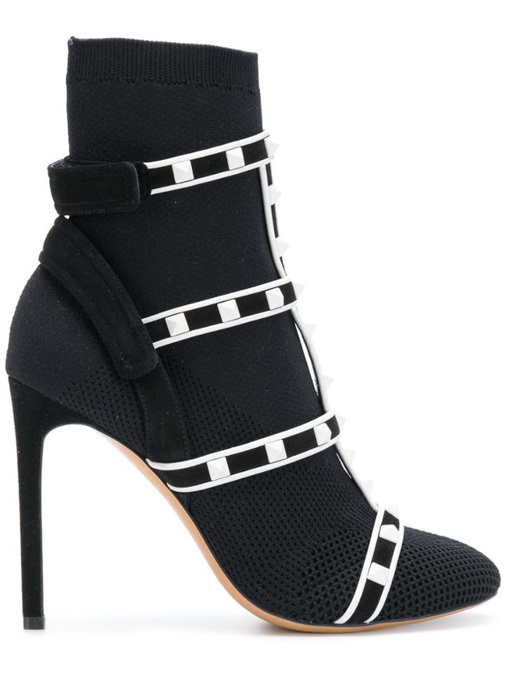 Valentino Valentino Garavani Rockstud Bodytech Knit Ankle Boots -