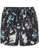 Dolce & Gabbana Jazz Band Print Swim Shorts, Men's, Size: 4, Black, Polyester