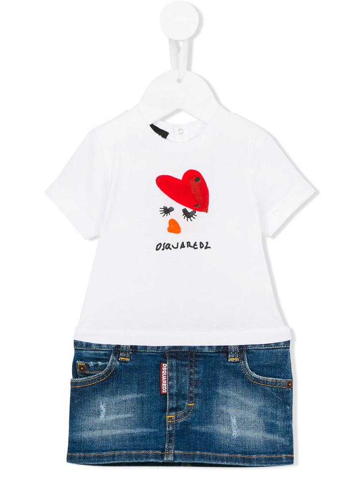 Dsquared2 Kids - Panelled Denim Dress - Kids - Cotton - 12 Mth, White