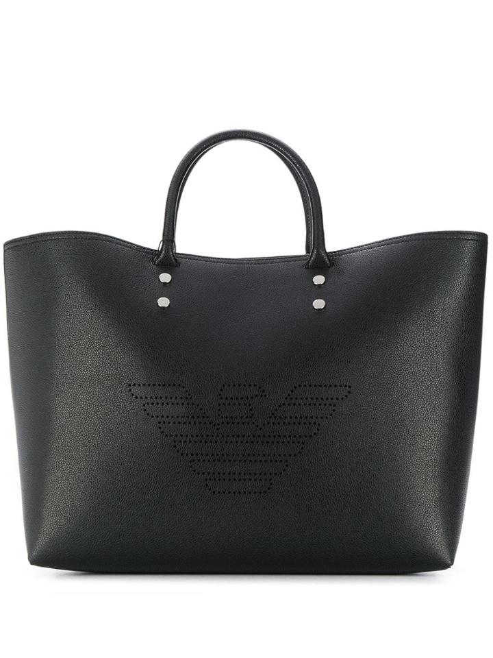 Emporio Armani Perforated Logo Tote - Black