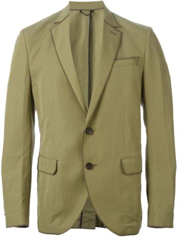 Maison Lvchino Piped Trim Blazer, Men's, Size: 52, Green, Linen/flax/polyamide/cotton/viscose