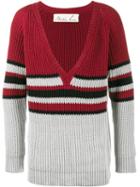 Martine Rose - V-neck Stripe Jumper - Men - Cotton - M, Red, Cotton