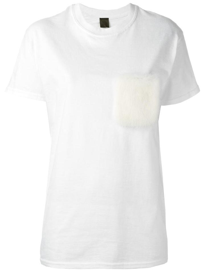 Mr & Mrs Italy Pocket Detail T-shirt, Women's, Size: Large, White, Cotton/mink Fur