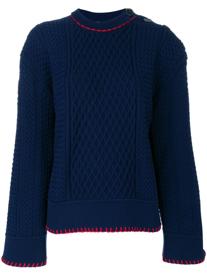 Sonia Rykiel Cable Knit Sweater With Contrast Knit Lining - Blue
