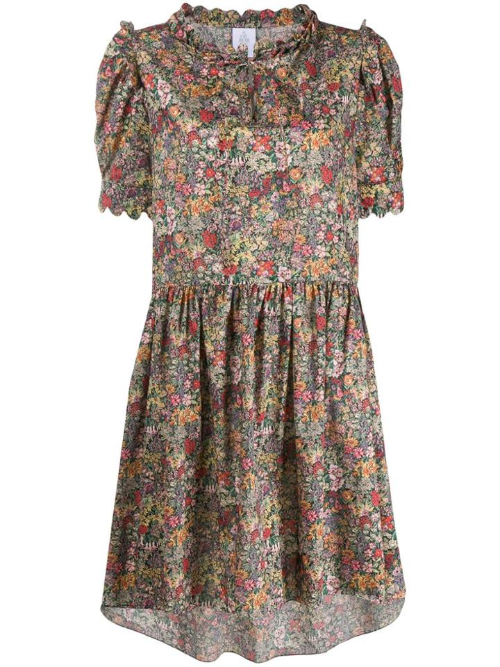 Horror Vacui Floral Flared Midi Dress - Green