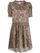 Horror Vacui Floral Flared Midi Dress - Green