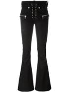 Unravel Project Zip Pocket Flared Trousers, Women's, Size: 26, Black, Lamb Skin/polyester/polyurethane