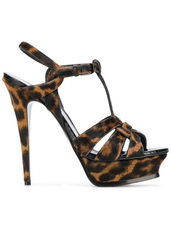 Saint Laurent Leopard-print Tribute Sandals - Brown