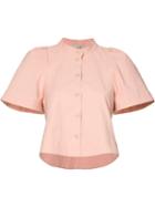 Sea Buttoned Cropped Blouse, Women's, Size: 2, Pink/purple, Cotton/linen/flax/viscose