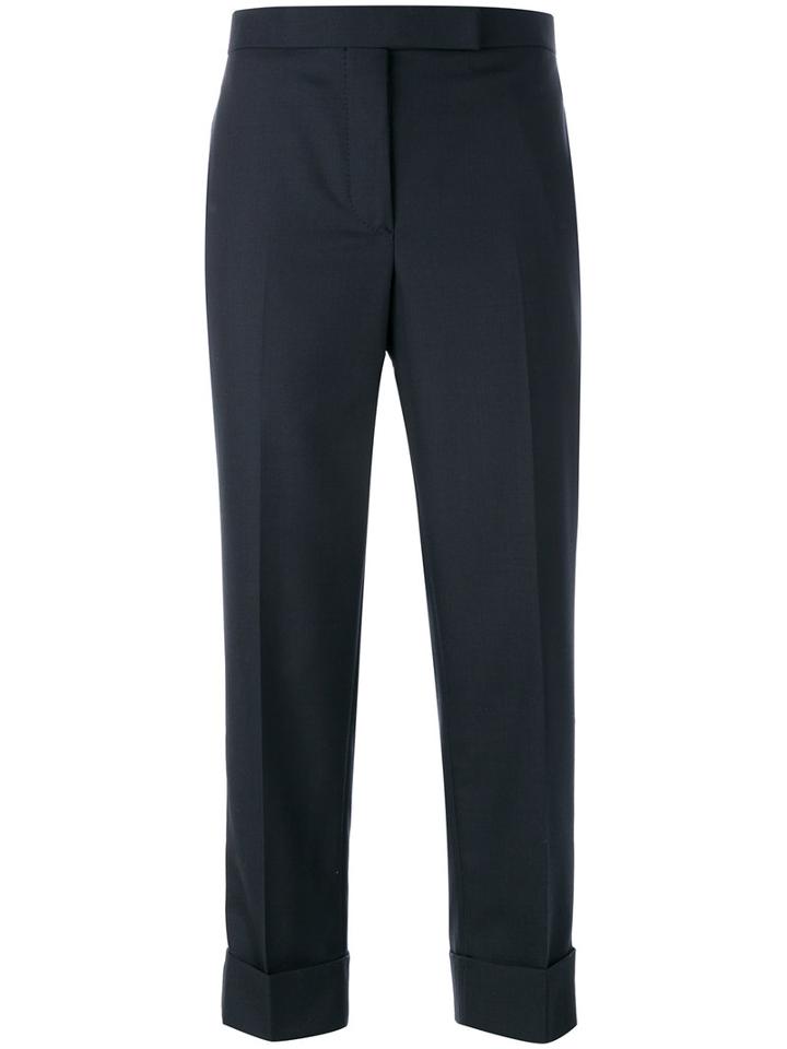 Thom Browne Side Stripes Cropped Trousers, Women's, Size: 42, Blue, Silk/wool