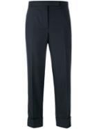 Thom Browne Side Stripes Cropped Trousers, Women's, Size: 42, Blue, Silk/wool