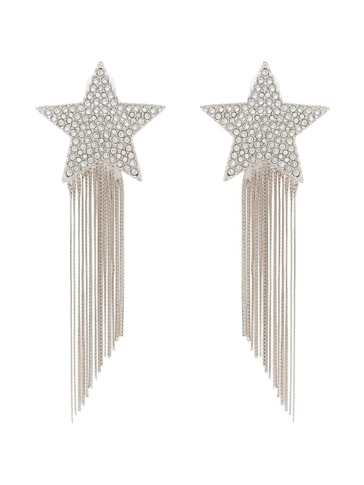 Saint Laurent Silver Metallic Shooting Star Tassel Drop Earrings