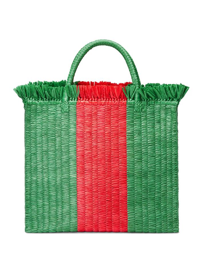 Gucci Web Straw Large Top Handle Tote - Green