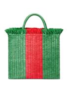 Gucci Web Straw Large Top Handle Tote - Green
