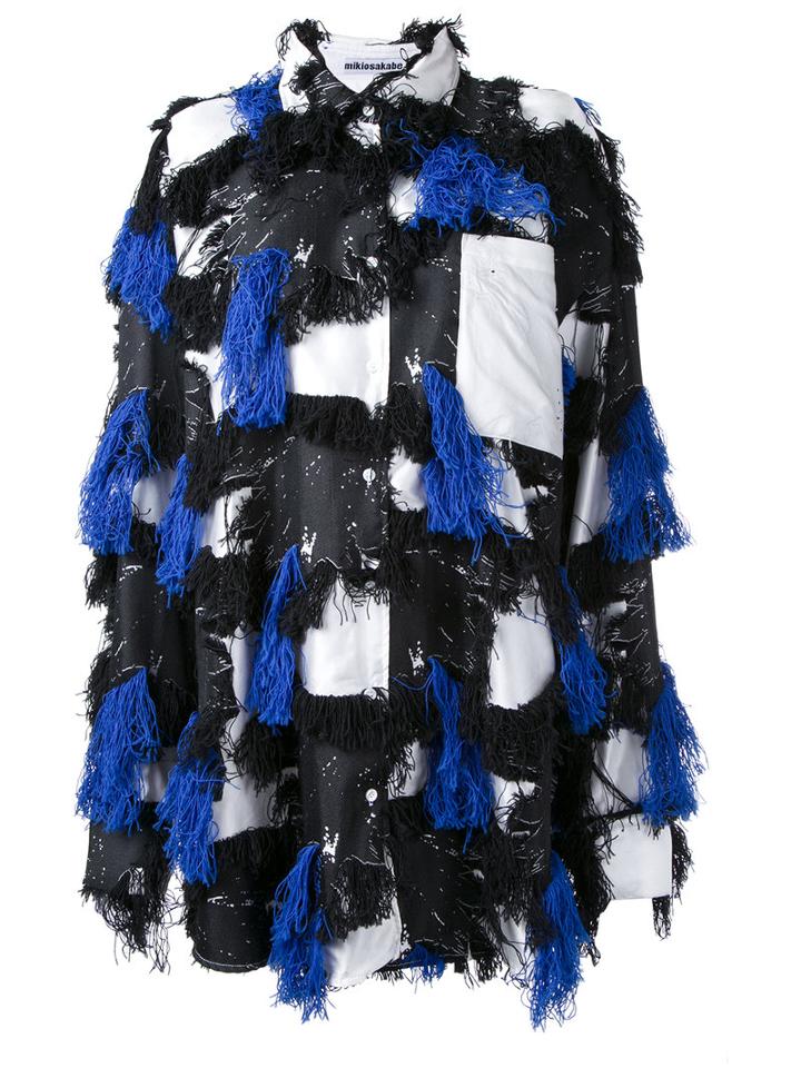 Mikio Sakabe - Oversized Patched Tassel Shirt - Women - Cotton/polyester/polyethylene - L, Black, Cotton/polyester/polyethylene
