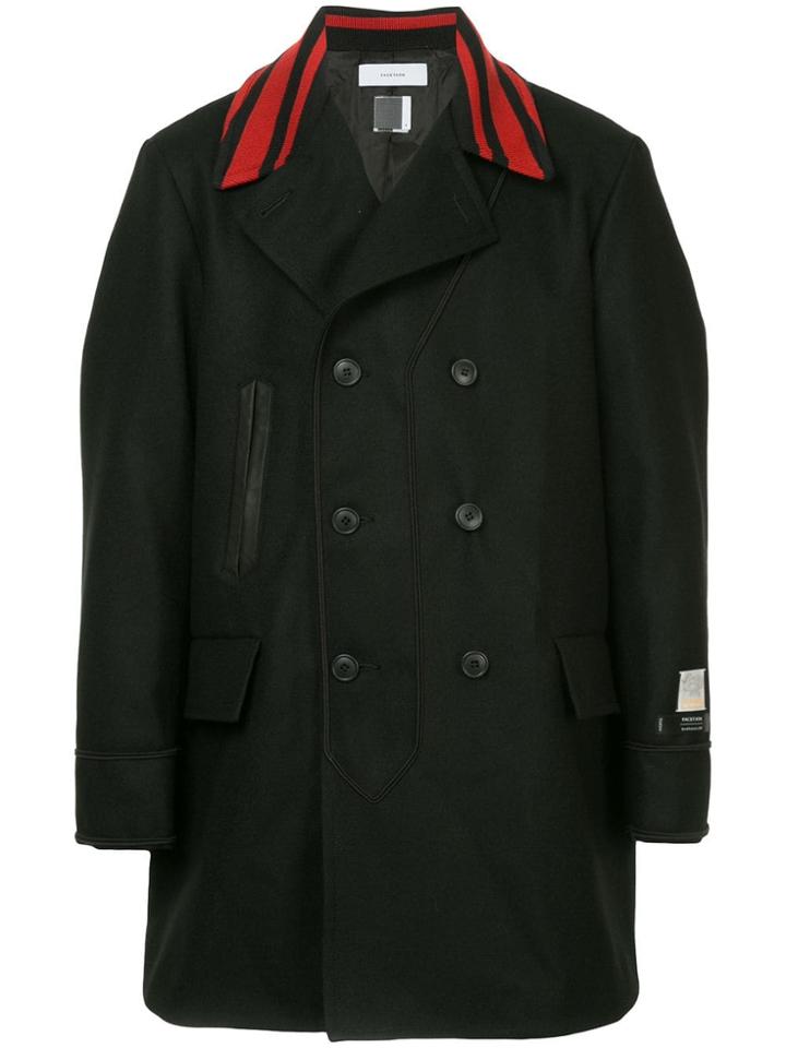 Facetasm Facetasm X Woolmark Striped Collar Coat - Black