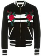 Dolce & Gabbana Rose Patch Striped Bomber Jacket