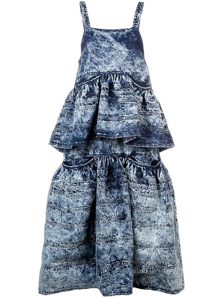 Proenza Schouler Acid Wash Denim Tiered Dress - Dark Acid