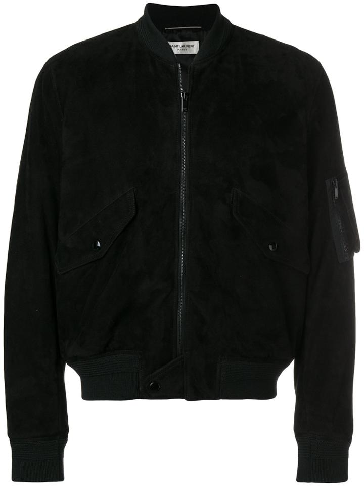 Saint Laurent Zipped Bomber Jacket - Black