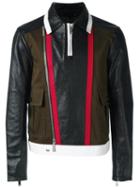 Dsquared2 Stripe Accent Biker Jacket, Men's, Size: 48, Black, Calf Leather/cotton/polyurethane/polyester