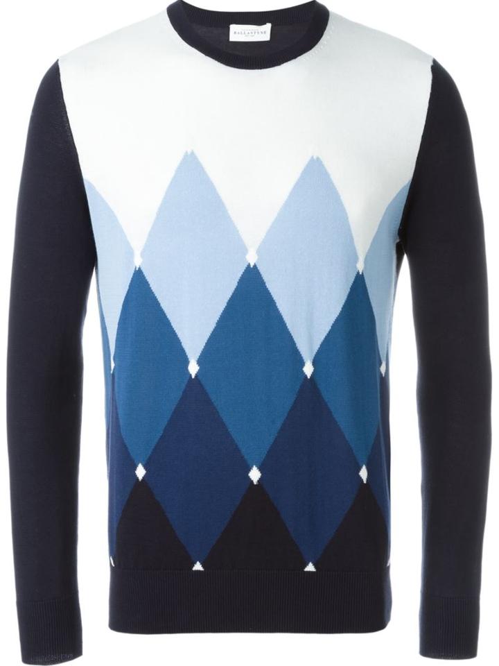 Ballantyne Diamond Pattern Jumper, Men's, Size: 48, Blue, Cotton