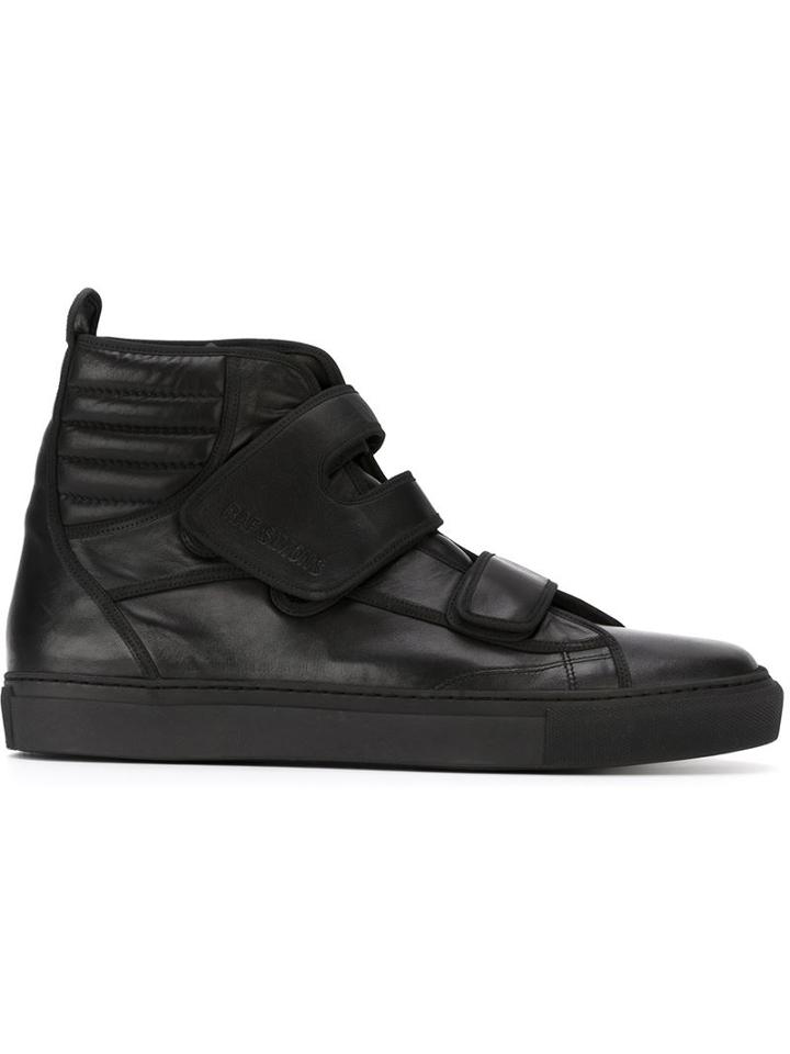 Raf Simons Velcro Fastening Hi-top Sneakers, Men's, Size: 41, Black, Leather/rubber