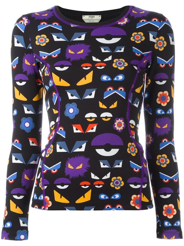 Fendi Bug Eyes Print Top, Women's, Size: 44, Black, Spandex/elastane/polyimide