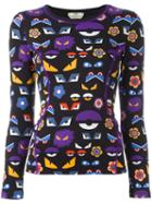 Fendi Bug Eyes Print Top, Women's, Size: 44, Black, Spandex/elastane/polyimide