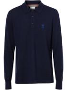 Burberry Long-sleeve Monogram Motif Merino Wool Polo Shirt - Blue